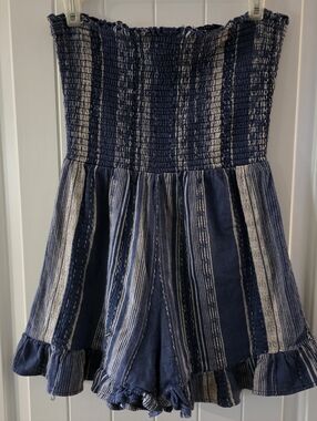 Angie Navy Blue Striped Smocked Romper Large ❤️